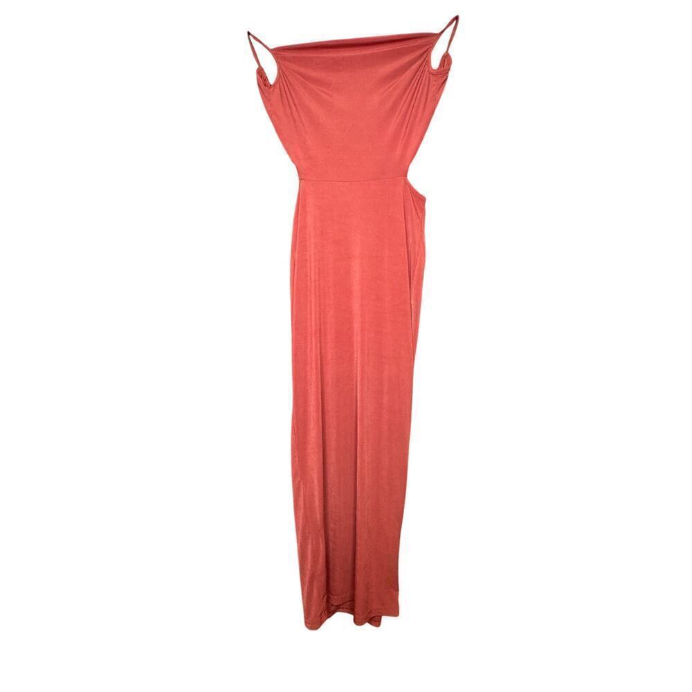Niay Coral Ribbed Strappy Tie-Back Dress - Size Medium - Low Back